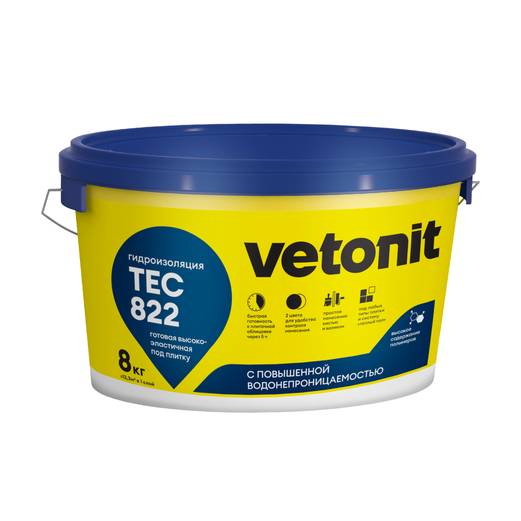 Vetonit tec 822 готовая к применению полимерная гидроизоляционная мастика серый 8 кг