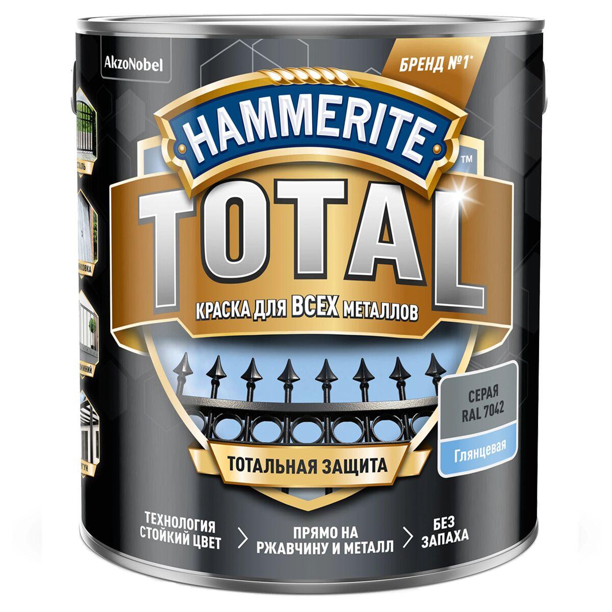 Краска Hammerite Total Глянцевая Серая RAL 7042 2,2л