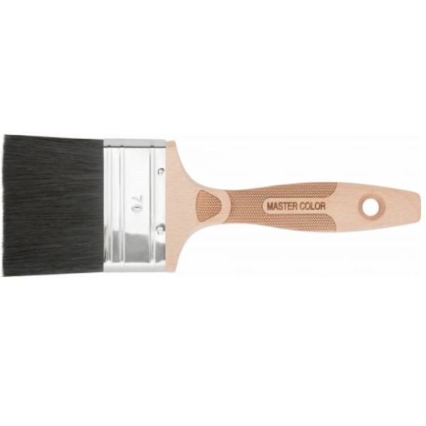 Кисть флейц., ширина 70 мм,  толщ. 16 мм, 70% ПБT/30% чёрн.натур. щетина, нерж. обжим, ручка тверд.д