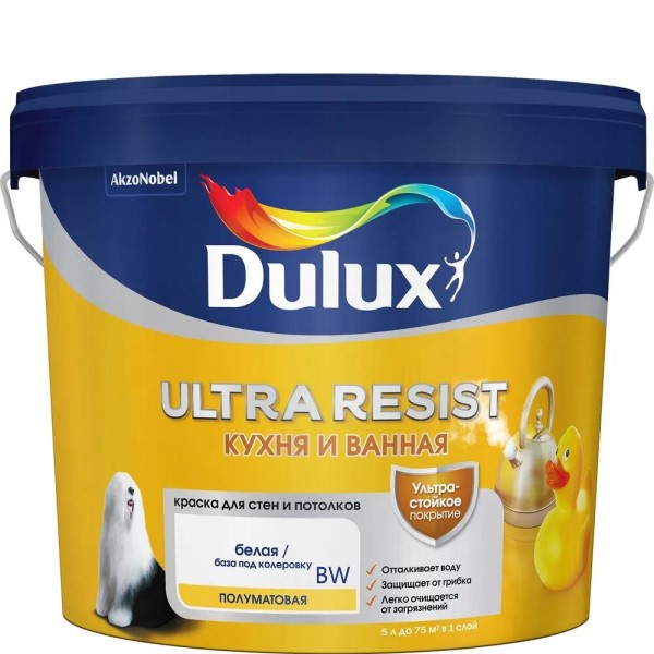 Краска Dulux Ultra Resist Кухня и Ванная п/мат BW 5л