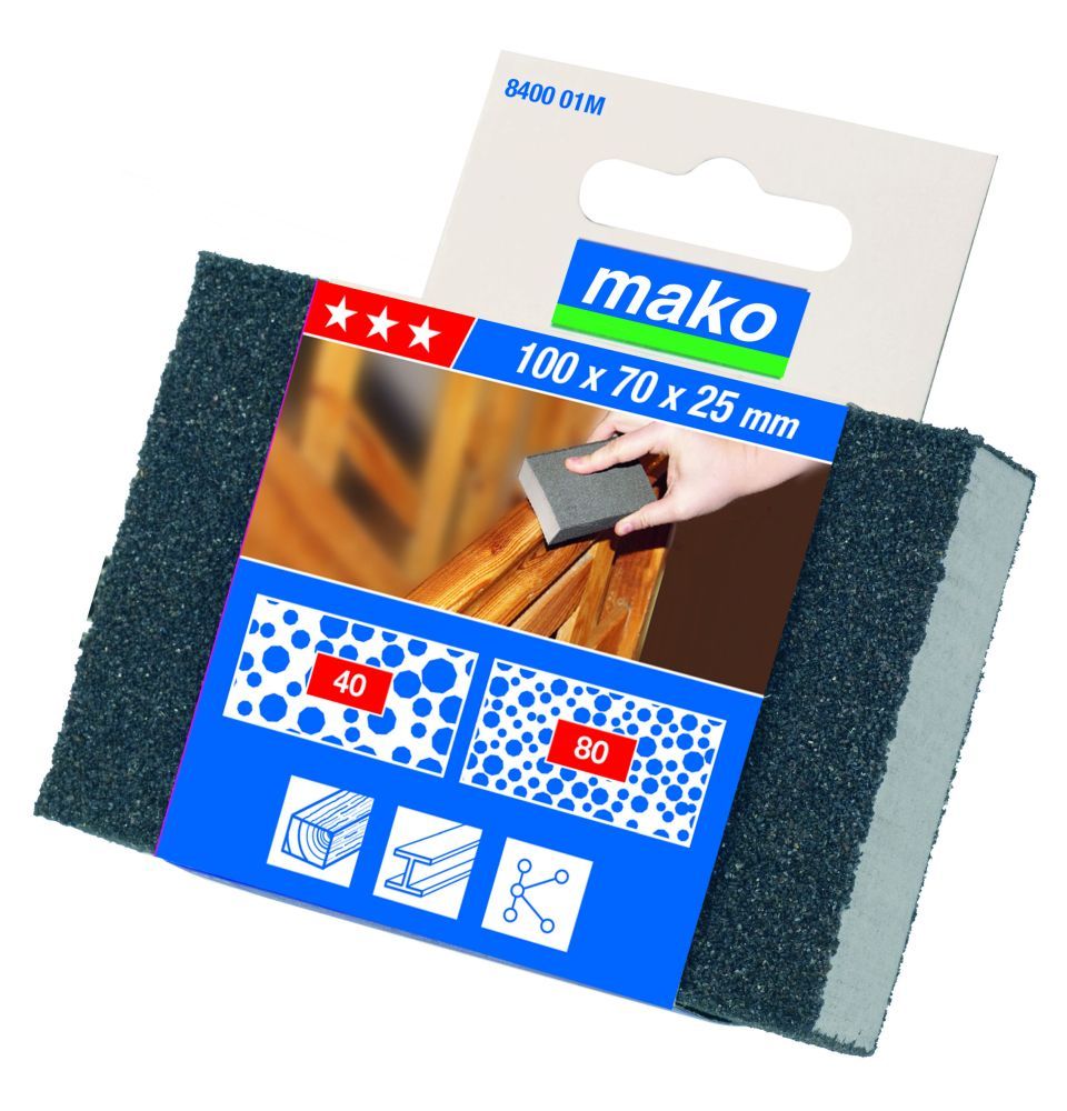 Губка MAKO шлифов., благородный абразивный слой, нежная/средняя, 100х70х25мм 840000M