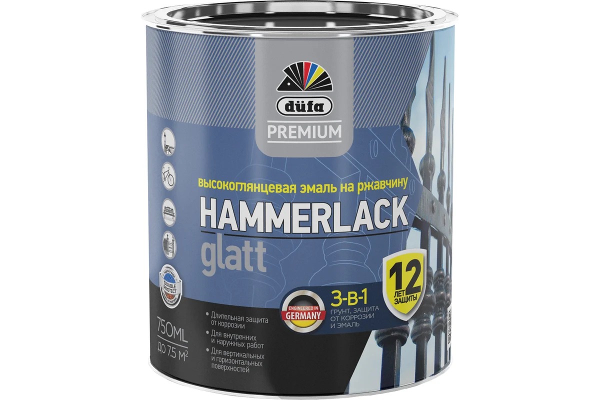 DufaPremium Эмаль HAMMERLACK на ржавчину гладкая серый RAL-7040    750мл
