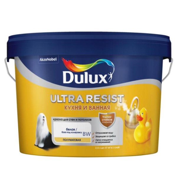 Краска Dulux Ultra Resist Кухня и Ванная мат BW 2,5л