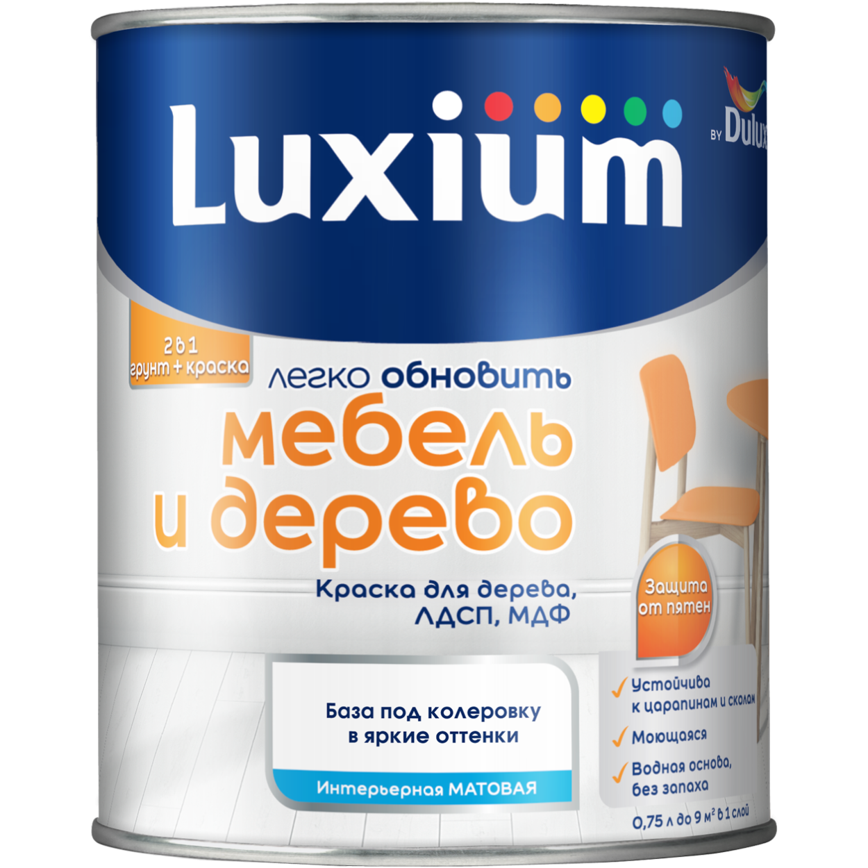 Краска Luxium Мебель и Дерево мт BW 0,75л