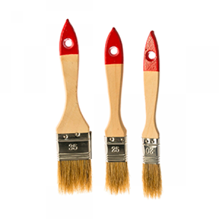Набор из 3-х флейцевых кистей с деревянными ручками: ширина 20, 25, 35 мм,  натур. щетина, 55% топс.