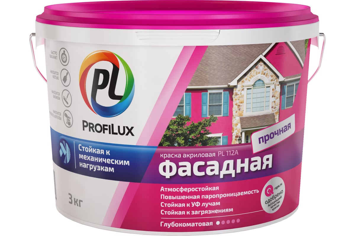 Profilux ВД краска PL-112А фасад. влагостойкая белая  3кг
