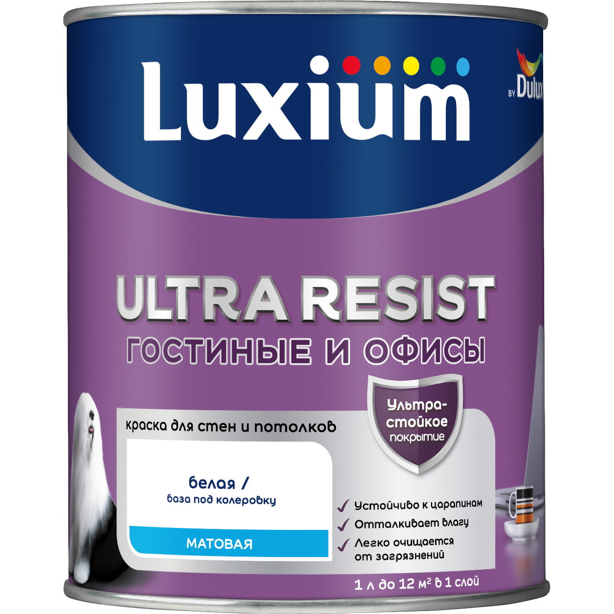 Краска Luxium UR Гостиные и Офисы мт BW 1л