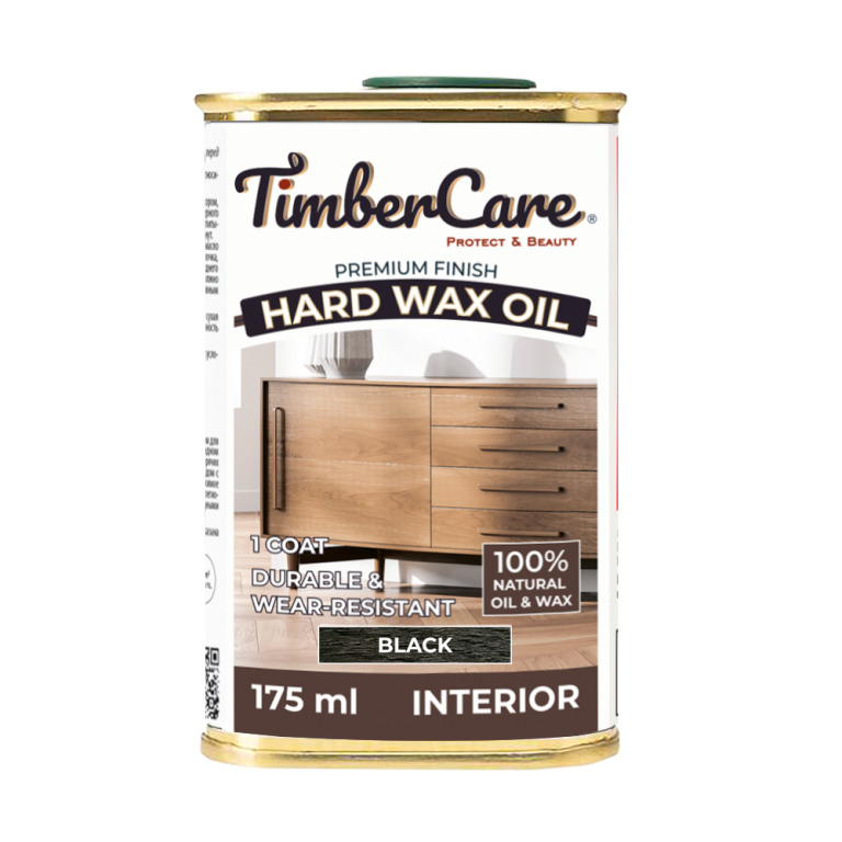 Защитное масло с твердым воском TimberCare Hard Wax Oil (цвет- Черный- Black), банка 0,175л