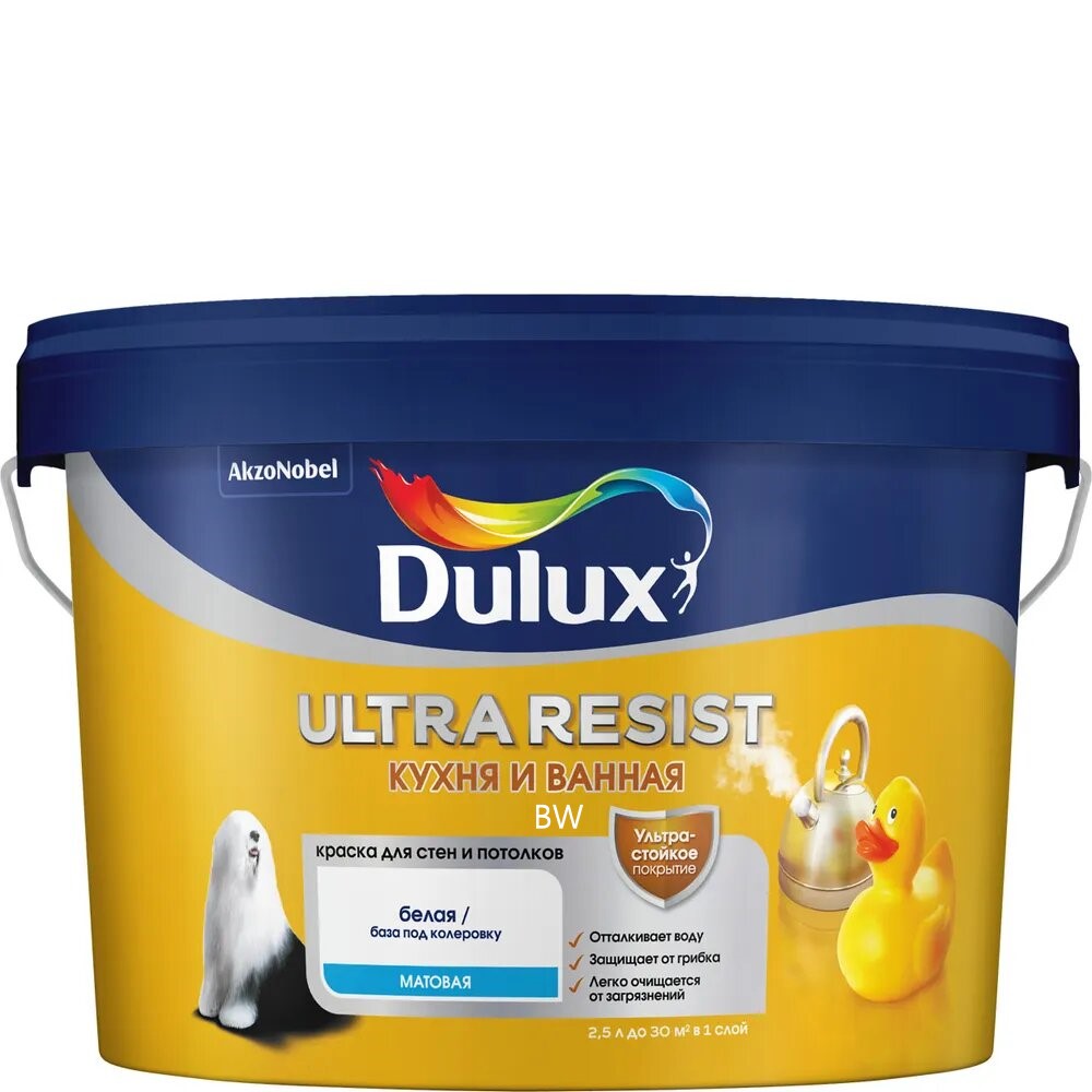 Краска Dulux Ultra Resist Кухня и Ванная п/мат BW 2,5л
